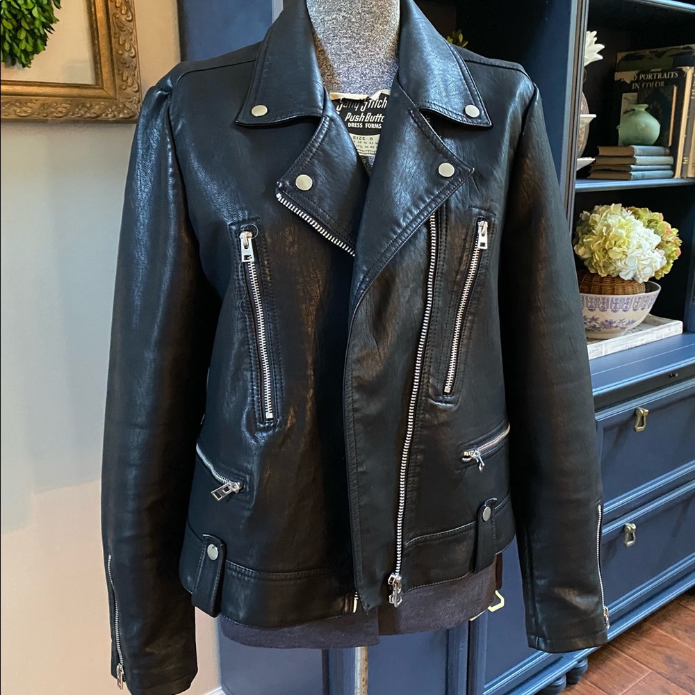 2020 TOPSHOP L/14 Black Faux Leather MOTO Jacket
